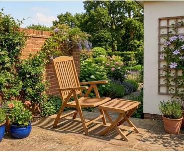 Cheltenham Teak Garden Recliner Arm Chair & Footstool