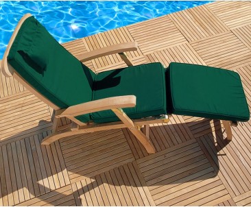 Halo Teak Steamer Chair with Cushion & Brass Fittings