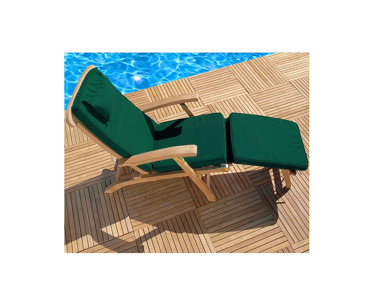 Halo Teak Steamer Chair with Cushion & Brass Fittings