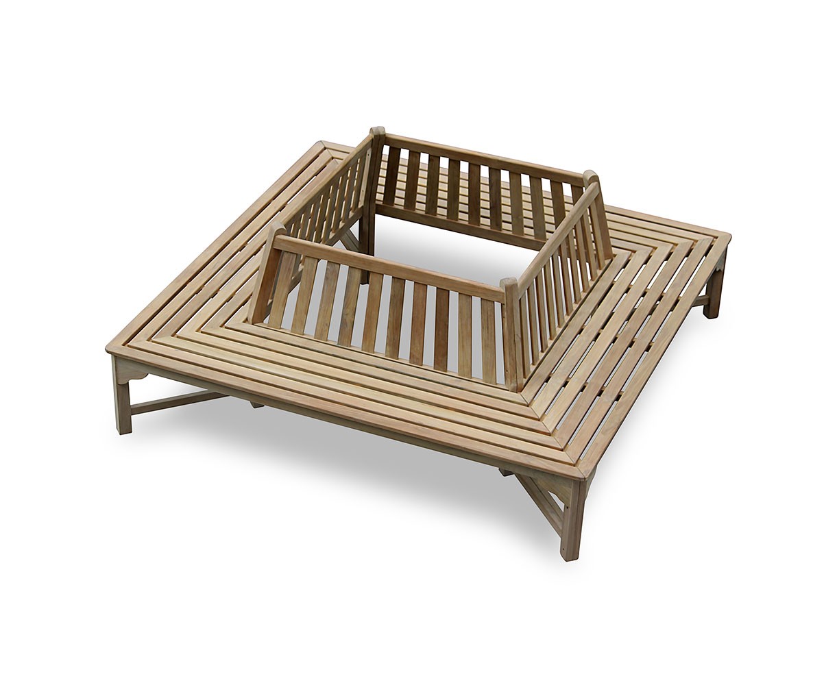 Teak Square Wrap Around Bench with Back – 2.2m