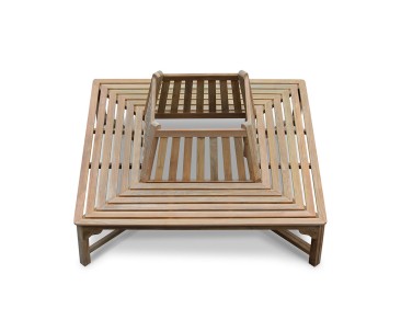 Teak Square Wrap Around Bench with Back-1.8m