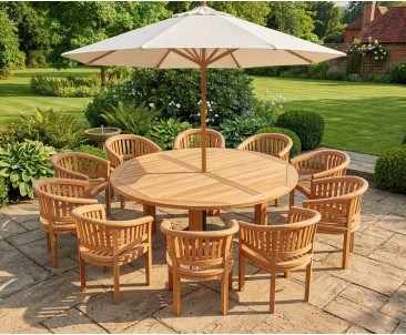 10 Seater Garden Furniture Set, Titan Round 2.2m Table Banana Chairs