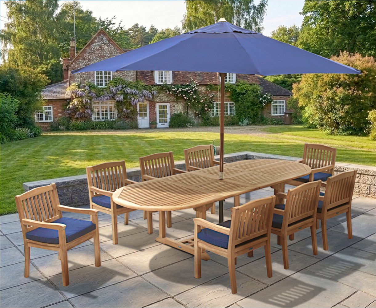 Teak Garden Extendable Dining Set with 8 Armchairs