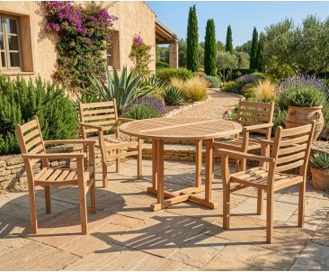 Canfield Patio Garden Table and 4 Stacking Chairs Set