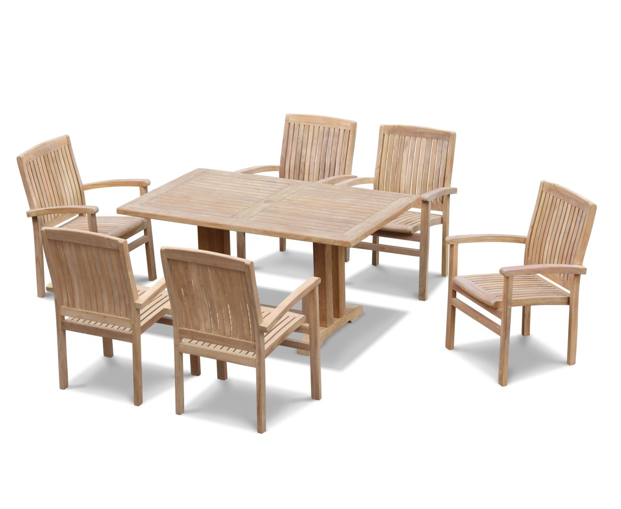 6 Seater Patio Set with Cadogan Pedestal Table 1.5m & Bali Stacking Chairs