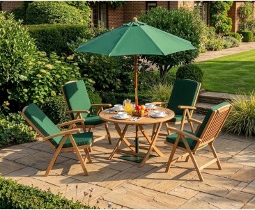 Suffolk 4 Seater Teak Round Garden Table and Chairs Set