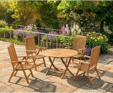 Suffolk 4 Seater Teak Round Garden Table and Chairs Set