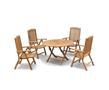 Suffolk 4 Seater Teak Round Garden Table and Chairs Set