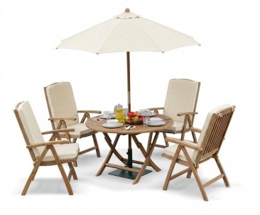 Suffolk 4 Seater Teak Round Garden Table and Chairs Set