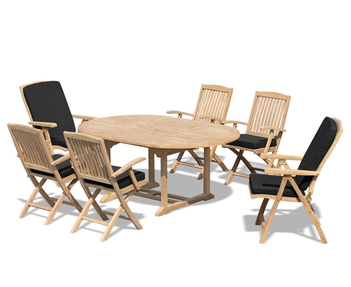 Deluxe Brompton Teak Dining Table and Bali Folding & Reclining Chairs Set