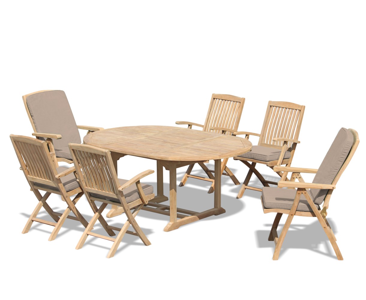 Deluxe Brompton Teak Dining Table and Bali Folding & Reclining Chairs Set