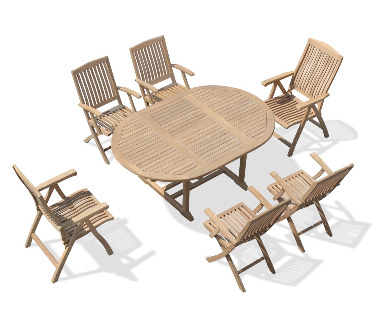 Deluxe Brompton Teak Dining Table and Bali Folding & Reclining Chairs Set