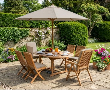 Deluxe Brompton Teak Extendable Dining Table and 6 Chairs Set