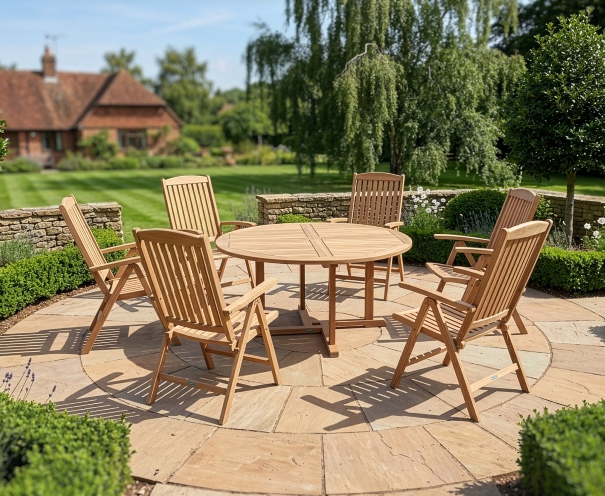 Canfield 1.5m Teak Dining Set with 6 Cheltenham Chairs