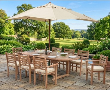 Yale Teak Outdoor Dining Set With 8 Stacking Chairs