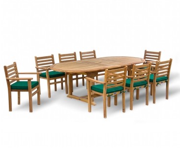 Yale Teak Outdoor Dining Set With 8 Stacking Chairs