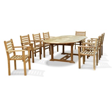 Yale Teak Outdoor Dining Set With 8 Stacking Chairs
