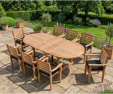 Yale 8 Seater Extending Dining Table and Stackable Chairs Set