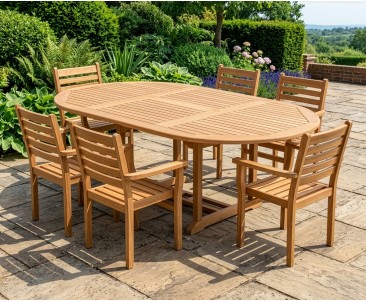 Yale 6 Seater Teak Garden Table and Stacking Chairs Set