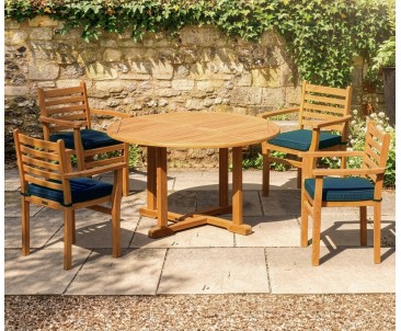 Canfield 1.3m Teak Patio Set with 4 Yale Stacking Chairs