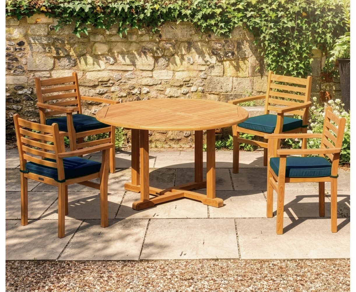 Canfield 1.3m Teak Patio Set with 4 Yale Stacking Chairs