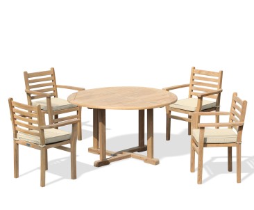 Canfield 1.3m Teak Patio Set with 4 Yale Stacking Chairs