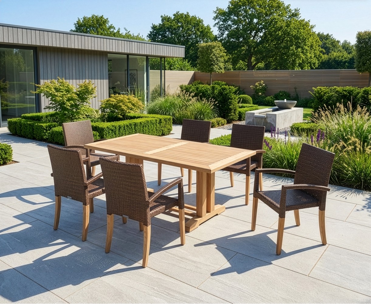 6 Seater Outdoor Dining Set - Cadogan 1.8m Table - St. Tropez Chairs