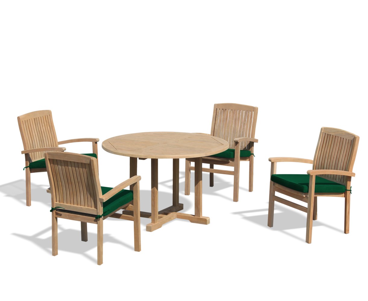 Bali Patio Garden Table and Stackable Chairs Set - Outdoor Teak Dining Set