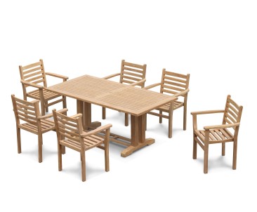 Cadogan 6 Seater Teak Pedestal Table 1.8m & Yale Stacking Chairs