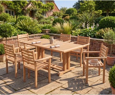 Cadogan 6 Seater Teak Pedestal Table 1.8m & Yale Stacking Chairs