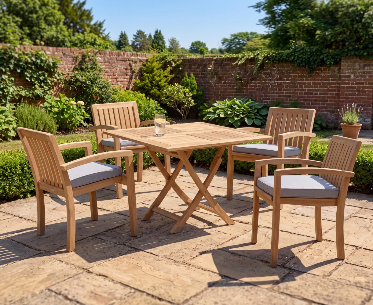 Suffolk Teak Folding Garden Table and 4 Stacking Chairs Set