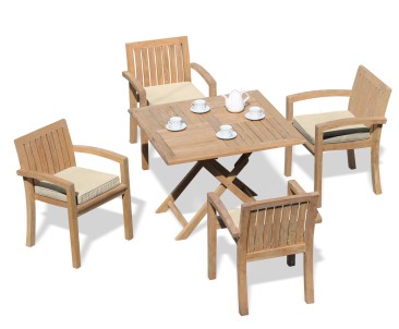 Suffolk Teak Folding Garden Table and 4 Stacking Chairs Set