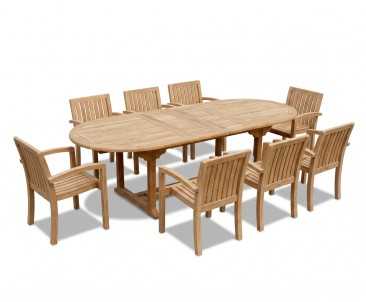 Monaco 8 Seater Extending Dining Set with Stacking Chairs in situ