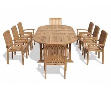 Brompton Extending Garden Table and Chairs Set | Patio Dining Set With Stacking Chairs