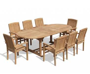 Brompton Extending Garden Table and Chairs Set | Patio Dining Set With Stacking Chairs