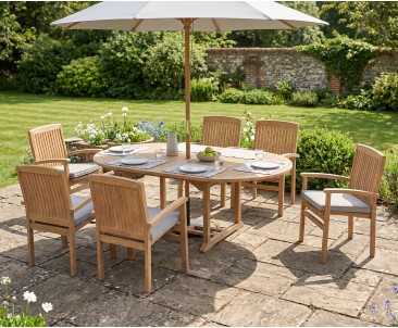 Brompton Bali Teak Extendable Dining Table Set With 6 Stackable Chairs