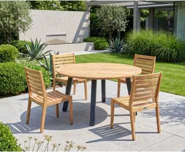 Disk Teak & Steel 130cm Round Table with 4 Vero Stacking Chairs