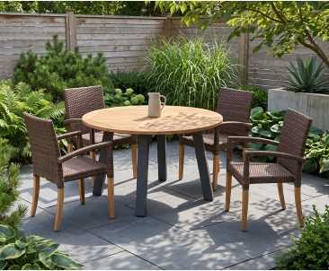 Disk 4 Seater Teak and Metal Dining Set and St. Tropez Stacking Chairs