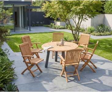 Disk 6 Seater Teak and Metal Dining Set and Bali Folding Armchairs