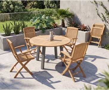 Disk 6 Seater Teak and Metal Dining Set and Bali Folding Armchairs