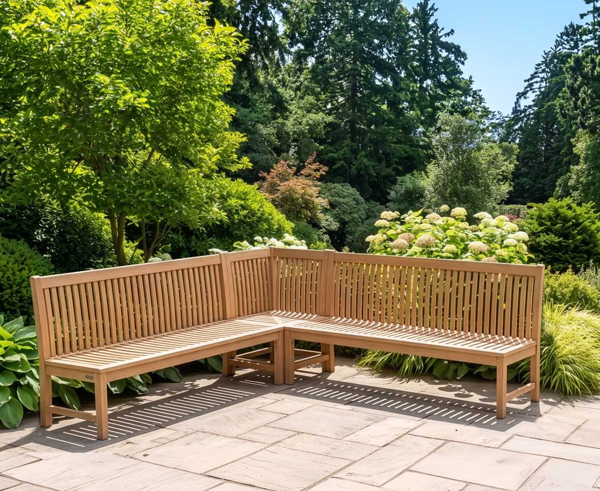 Canterbury Teak Outdoor Benches and Corner Chair Set
