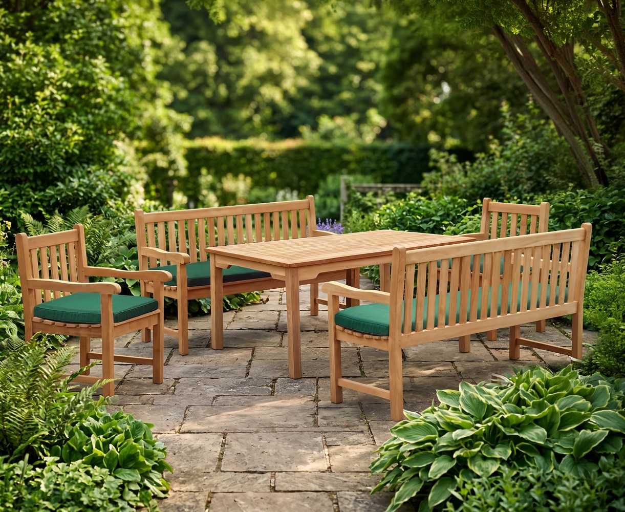 Sandringham Teak Chairs, Table and Benches Set