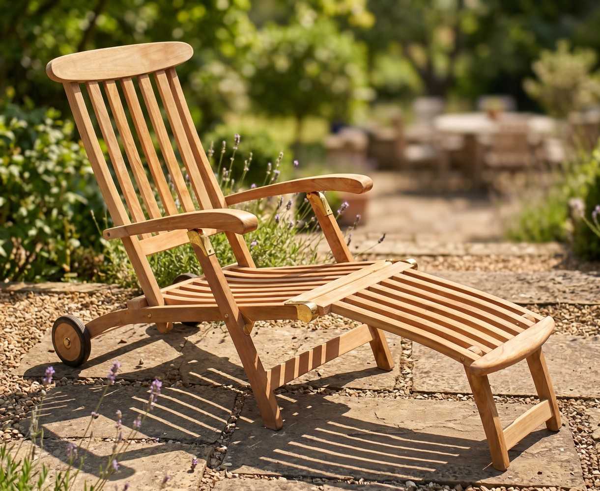 Teak Steamer Chair with wheels