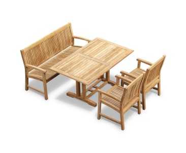 Belgrave 150cm Rectangular Teak Table with Stanford 150cm Bench and Stanford Armchairs