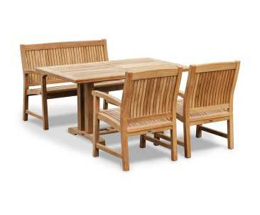 Cadogan Teak Dining Table, Stanford 120cm Bench and Stanford Armchairs