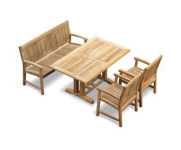 Cadogan Teak 150cm Dining Table with Stanford 150cm Bench and 2 Stanford Armchairs