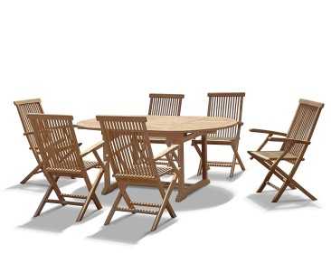 Brompton Teak Extending Garden Table Set with 6 Ashdown Folding Armchairs