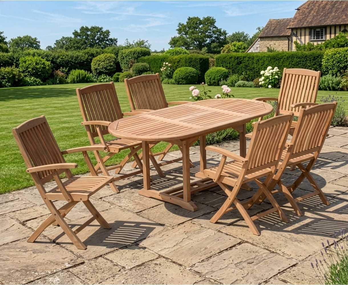 Bijou Garden 6 Seater Extending Dining Set With Folding Chairs