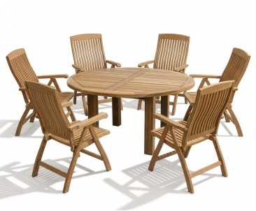 Titan Teak 6 Seater Round Patio Table and Reclining Chairs Set