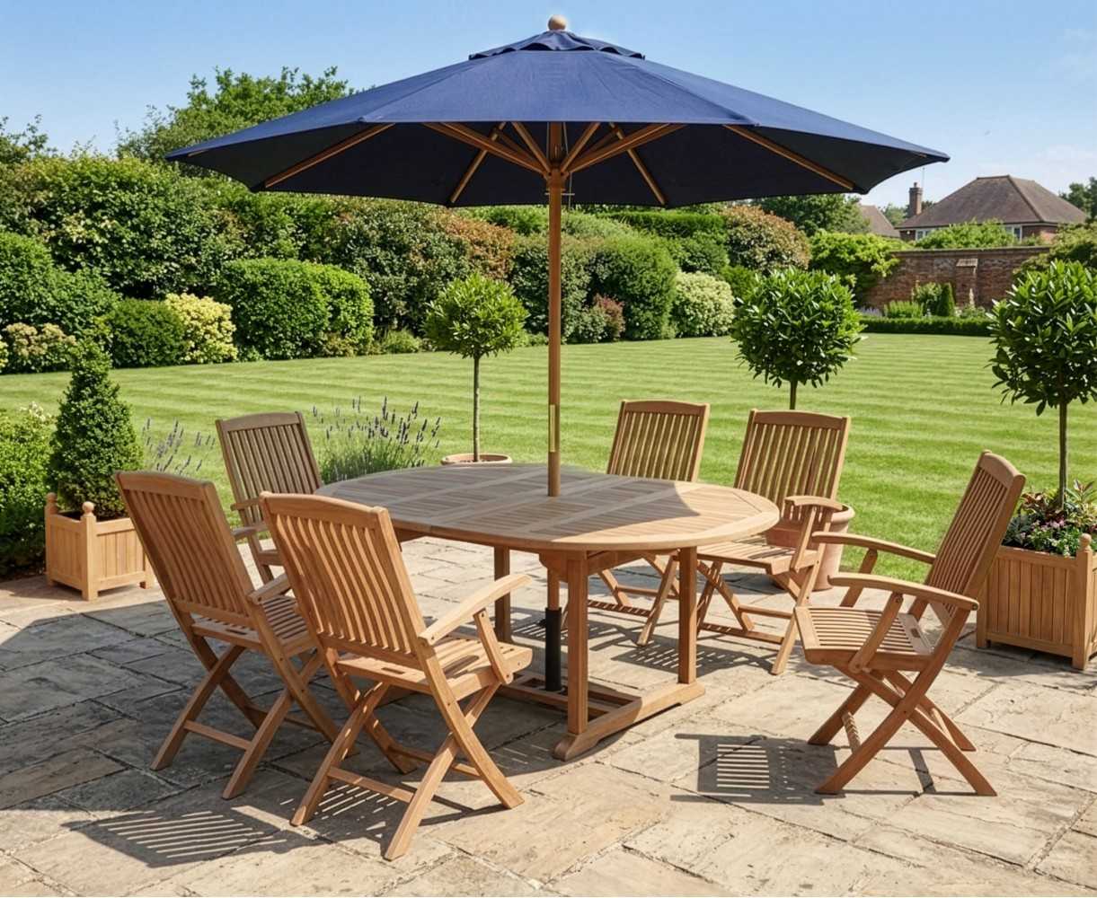 Brompton Bali Teak Oval Extending Table and 6 Folding Chairs